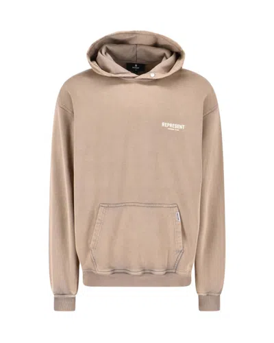 Represent Light Brown Logo Hood Sweatshirt In Neutral