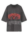 Represent Grey Crewneck T-shirt With Maxi Logo Print On Front And Rear In Cotton Blend Man In Gray