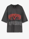 Represent Grey Crewneck T-shirt With Maxi Logo Print On Front And Rear In Cotton Blend Man In Gray