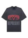 Represent Grey Crewneck T-shirt With Maxi Logo Print On Front And Rear In Cotton Blend Man In Black