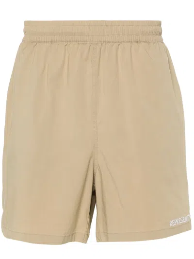 Represent Bermuda With Logo In Washed Taupe