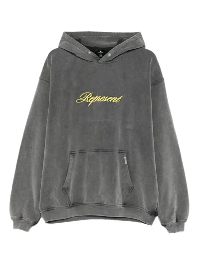 Represent Logo-embroidered Cotton Hoodie In Gray