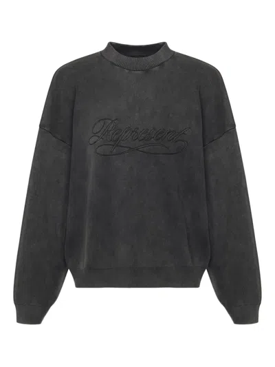Represent Logo-embroidered Crew-neck Sweatshirt In Gray