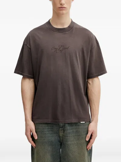 Represent Logo-embroidered Short-sleeve T-shirt In Brown