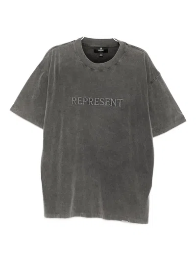 Represent Embroidered-detail Cotton T-shirt In Gray