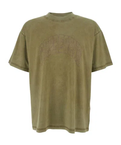 Represent Green T-shirt With Logo Lettering On The Front And Faded Effect In Cotton Man