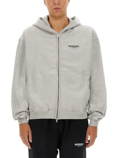 Represent Logo Hooded Sweatshirt In Grey