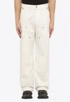 Represent Wide Leg Cotton Trousers With Pockets And Loops In White