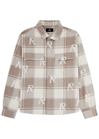 Represent Logo-print Checked Flannel Shirt In Beige