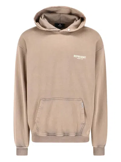 Represent Mens England Legacy Embroidered-text Cotton-jersey Hoody Aged Khaki In Nude