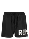 Represent Black Swim Shorts With Elastic Drawstring Waist And Logo Lettering Print In Tech Fabric Man In Black