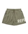 Represent Green Swim Shorts With Elastic Drawstring Waist And Logo Lettering Print In Tech Fabric Man In Gray