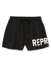 Represent Black Swim Shorts With Elastic Drawstring Waist And Logo Lettering Print In Tech Fabric Man In Schwarz