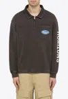 Represent Black Washed Effect Cotton Polo Shirt With Logo In Brown