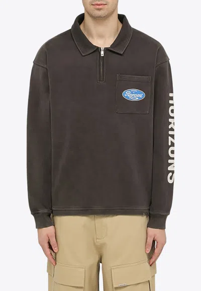 Represent Logo Print Washed Half-zip Sweatshirt In Black