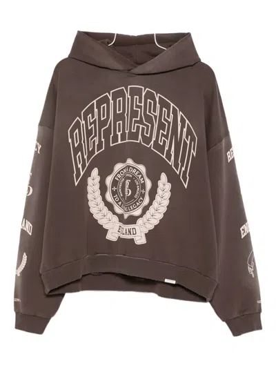 Represent Logo-printed Hoodie In Brown