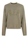 Represent Washed Effect Logo Detail Ribbed Sweatshirt In Beige