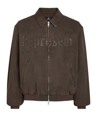 Represent Logo-appliquéd Cotton-twill Bomber Jacket In Brown