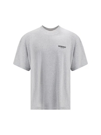 Represent Logo-embroidered Cotton T-shirt In Gray