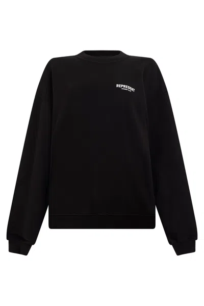 Represent Logo-embroidered Crew Neck Sweatshirt In Black