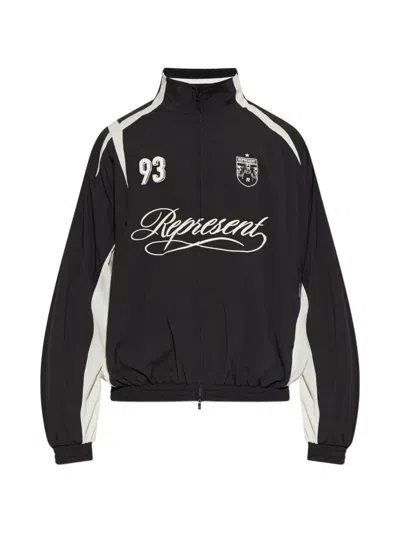 Represent Logo-embroidered Panelled Jacket In Black