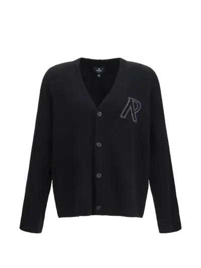 Represent Logo-embroidered V-neck Cardigan In Black