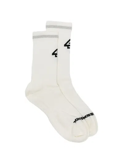 Represent Logo-intarsia Ribbed-knit Socks In White