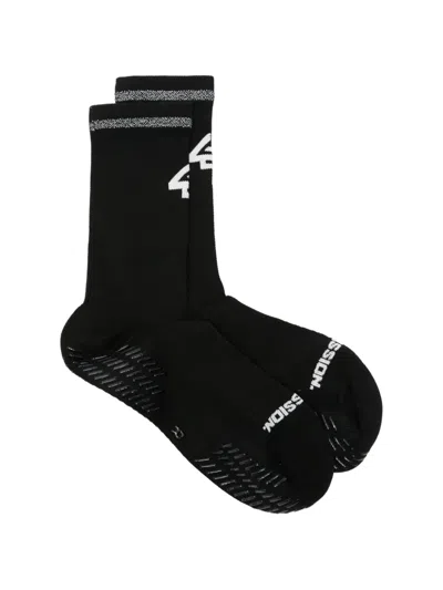 Represent Logo-intarsia Ribbed-trim Socks In Black