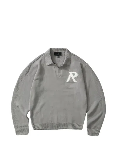 Represent Logo-patch Polo-collar Sweater In Gray