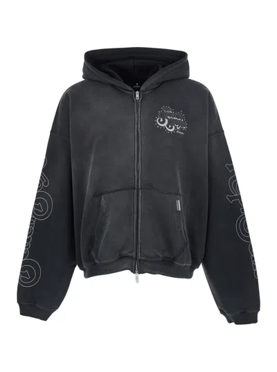 Represent Logo-print Zip-through Sweatshirt In Black
