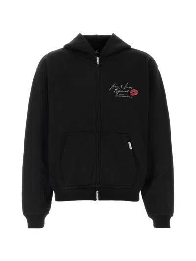 Represent Regular-fit Zip-up Hoodie With Love And Kisses Print In Black