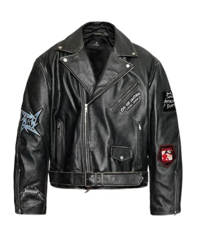 Represent Long-sleeved Leather Jacket In Black