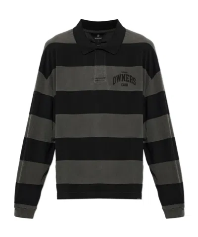 Represent Long-sleeved Striped Polo Shirt In Black