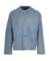 Represent Oversize Reversible Fade Out Distressed Wool Crewneck Sweater In Gray