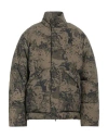Represent Logo-embroidered Camouflage Puffer Jacket In Beige
