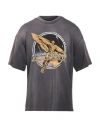 Represent Black Crew Neck T-shirt With Graphic Print On Front And Back And Faded Effect In Cotton Man In Gray