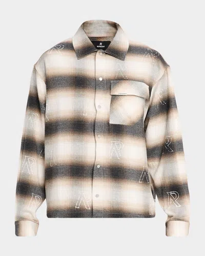REPRESENT MEN & APOS;S ALL-OVER INITIAL FLANNEL SNAP-FRONT SHIRT