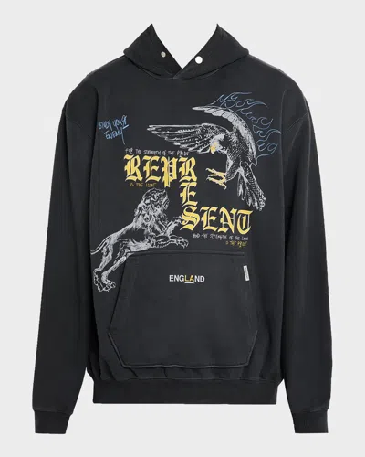 Represent Men & Apos;s Graphic Stretch-cotton Hoodie In Black