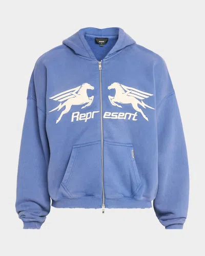 Represent Men & Apos;s Pegasus Logo Cotton Oversized Zip-up Hoodie In Blue