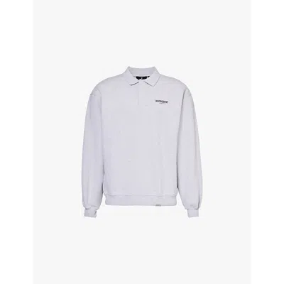 REPRESENT MENS ASH GREY/BLACK OWNERS CLUB POLO COLLAR RELAXED-FIT COTTON-JERSEY SWEATSHIRT