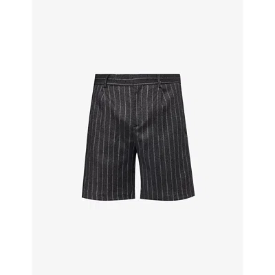 Represent Mens Black Pinstripe Pinstriped Mid-rise Wool-blend Shorts