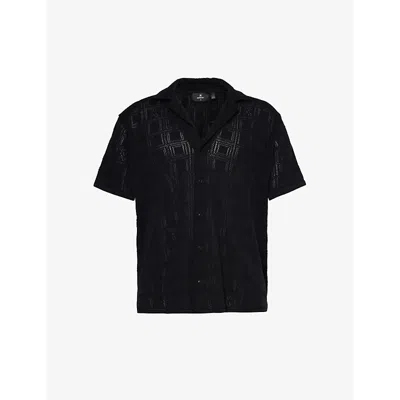 Represent Mens Black Semi-sheer Camp-collar Organic-cotton Knit Shirt