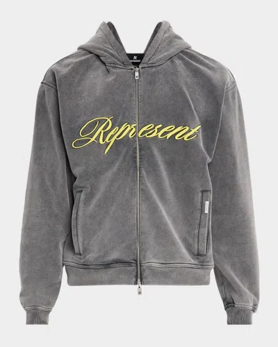 REPRESENT MEN'S COTTON SCRIPT LOGO FULL-ZIP HOODIE