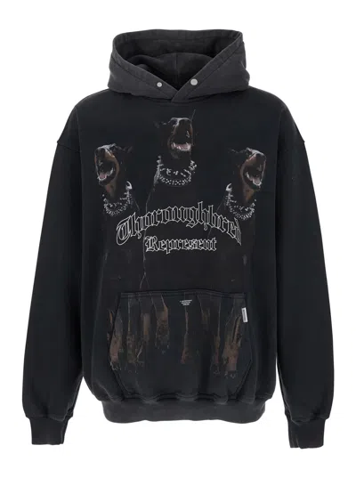 Represent Men's Cotton Sweatshirt With Fixed Hood, Maxi Front Print, Dropped Shoulders & Kangaroo Po In Animal Print