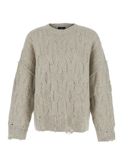 Represent Men's Crewneck Sweater With Distressed Effect And Back Logo Patch In Tech Fabric In Neutral