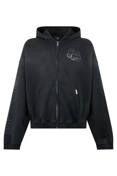Represent Men's Cropped Zip Hooded Sweatshirt With Chest Logo In Black