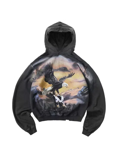 Represent Men's Graphic Cotton Hoodie In Black
