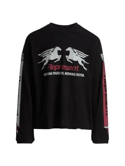 Represent Mesh Pegasus Long Sleeve T-shirt In Black