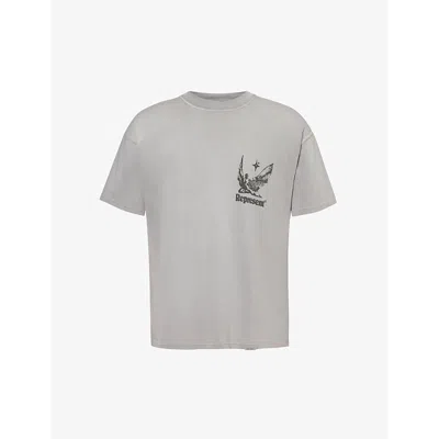 Represent Mens Mist Icarus Graphic-print Cotton-jersey T-shirt