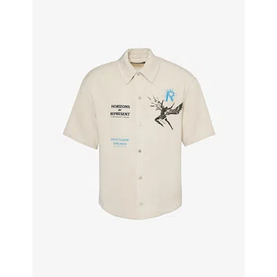 Represent Mens Off White Icarus Branded Relaxed-fit Woven Shirt